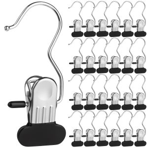Stainless Steel Wire Clothes Pins, 25 Pieces, Laundry Hooks with Clips, Boot Holder, Hanging Clips, Portable Multifunctional Hangers Single Clip Space