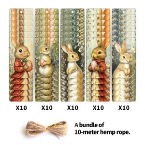 TEMU Bunny Gift Tags, 50pcs Easter Bunny Hanging Gift Tags With Rope Tags For Easter Party Decorations