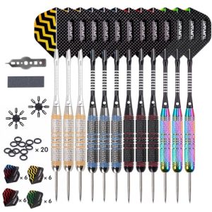 Turnart Darts Metal Tip Set - Steel Tip Darts Darts Set Professional Metal Darts Dart Board Set 12 Pcs 24 Gram 20 O-Rings Aluminum Darts Shafts 24 Ext