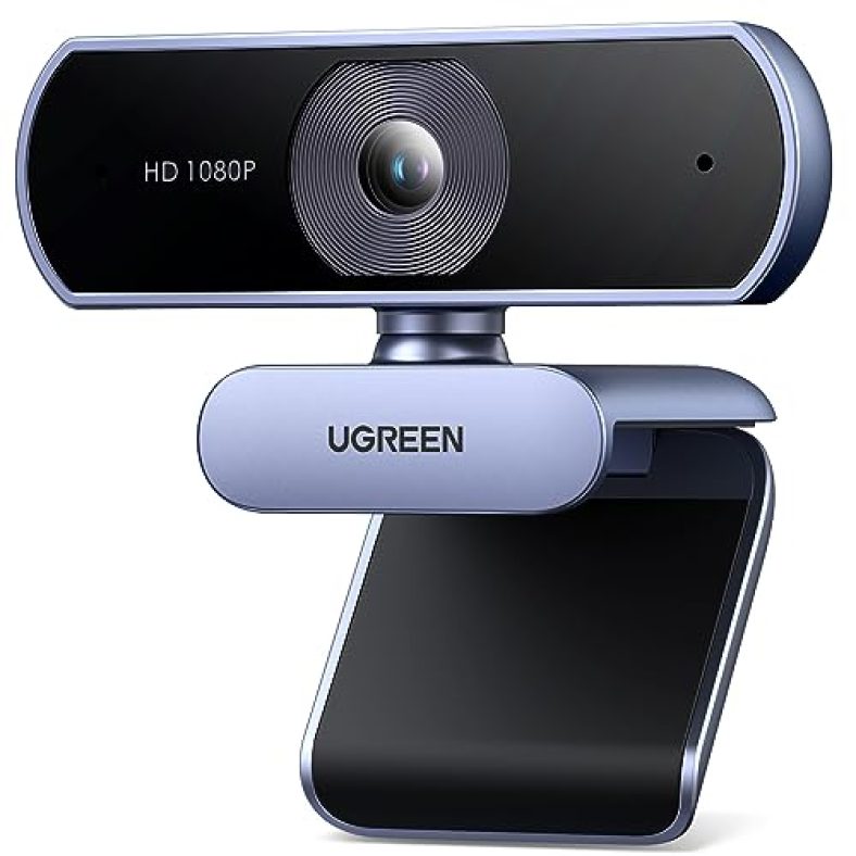 UGREEN Webcam Full HD 1080P/30fps USB A Webcam mit Mikrofon für PC, klares Stereo-Audio, automatische Lichtkorrektur, 85° Ansicht, USB Webcam für L