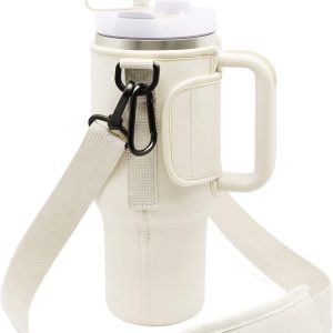 Water Bottle Carrier Bag for Stanley 30/40oz Tumbler with Handle, Water Bottle Holder Pouch with Adjustable Shoulder Strap & Straw Cover for Hiking Tr