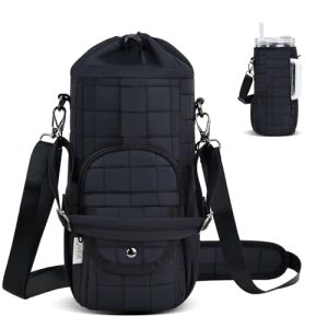 Water Bottle Carrier Bag Insulated with Phone Pocket Quilt Water Bottle Holder Pouch, Daily Use Sling Bag with Adjustable Strap, Large Space for Stanl
