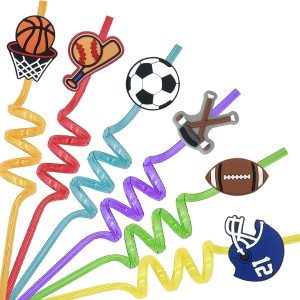 24pcs Ball Sports Drinking Straws - Reusable, Translucent, and Fun Party Decorations for Kids and Adults - for Sports Themed Parties, Sports Club. Bal