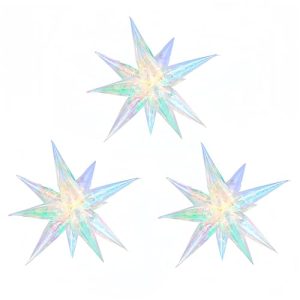 3Pcs 26'Iridescent Explosion Star Balloons/Colorful Star Clear Foil Decorative Folding Rainbow/Taylo*r Concert Decoration/Under The Sea Mermaid Party/