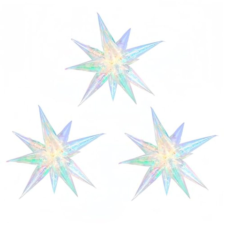 3Pcs 26’Iridescent Explosion Star Balloons/Colorful Star Clear Foil Decorative Folding Rainbow/Taylo*r Concert Decoration/Under The Sea Mermaid Party/