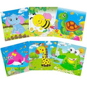 6 Pack Puzzles for Toddlers 3-4, Wooden Jigsaw Puzzles 16 PCS, Toddlers Montessori Learning Toys with Animal Patterns, Preschool Educational Toys for