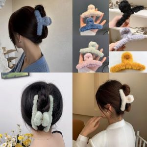 7 Pcs Hair Claw Hair Clips Large Hairpins Bear Faux Fur Plush Hair Accessoies Hair Styling Tool for Women Girls 070 070-7 PCS