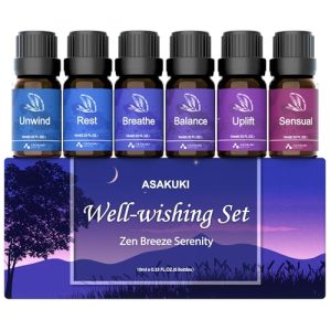 ASAKUKI Essential Oils, Essential Oil Blends Set for Diffusers, Humidifiers, Candle Making, Aromatherapy-Breathe, Uplift, Sensual, Rest, Unwind, Balan