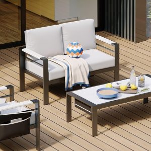 Bestier Aluminum Patio Loveseat, All-Weather Patio Sofa Furniture, Outdoor 2-Seater Couch with Thicken(5") Cushion for Patio, Balcony and Poolside, Gr