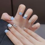 CATKIN 24PCS Short False Nails with Glue Stickers, Press on Nails no Glue for Women Girls Medium Square Decoration Fake Nails