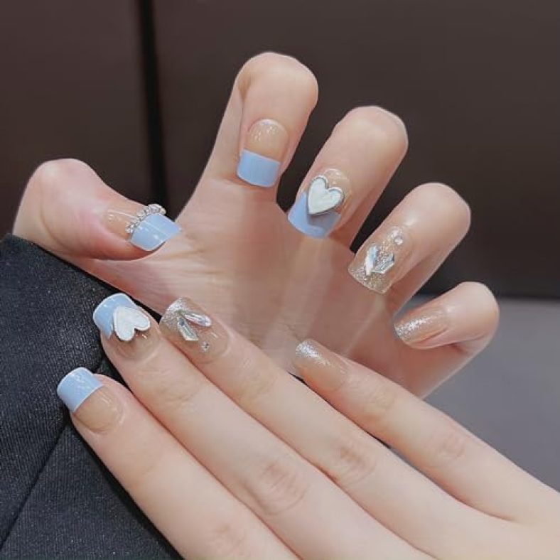 CATKIN 24PCS Short False Nails with Glue Stickers, Press on Nails no Glue for Women Girls Medium Square Decoration Fake Nails
