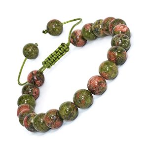 DAZCOLO 8mm Natural Gemstone Adjustable Bracelet, Handmade Unisex Crystal Bracelets for Meditation, Yoga, Spiritual Healing & Positive Energy Epidote