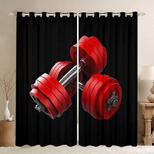 Erosebridal 3D Dumbbells Curtains Boys Fitness Equipment Sports Window Treatment,Gym Room Exercise Tool Window Curtains Barbell Sport Theme Bedroom De