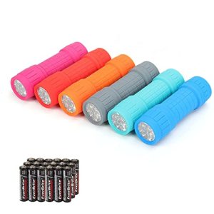 EverBrite 9-LED Flashlight 6-Pack Impact Handheld Torch Assorted Colors with Lanyard 3AAA Battery Included (Hurricane Supplies, Camping, Hiking, Emerg