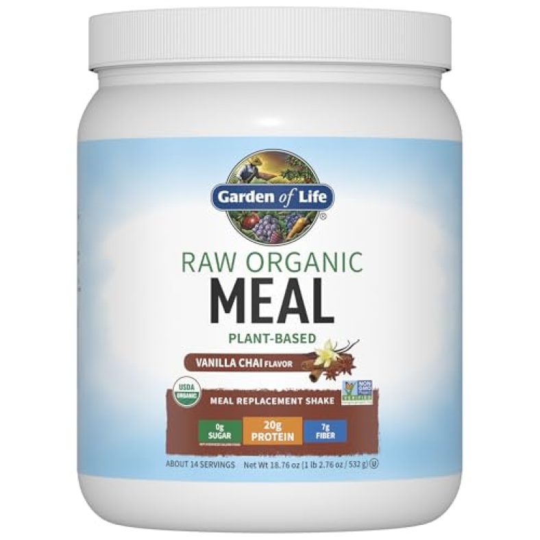 Garden of Life Meal Replacement Shakes, Vegan Protein Powder, Raw Organic Meal, Vanilla Chai Powder with Plant Based Pea Protein, Sprouts, Greens, Pro