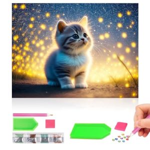 Gemi Diamond Painting Set Erwachsene,DiY 5D Diamond Painting Katzen und Glühwürmchen,Diamant Painting Cat,Malen Nach Zahlen Katzen Für Home Wand D�