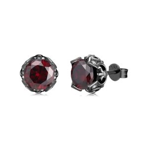 Gothic Vintage Round Stud Earrings - 925 Sterling Silver Birthstone Jewelry Gift - Minimalism - Pillar Stud Earrings for Women Red