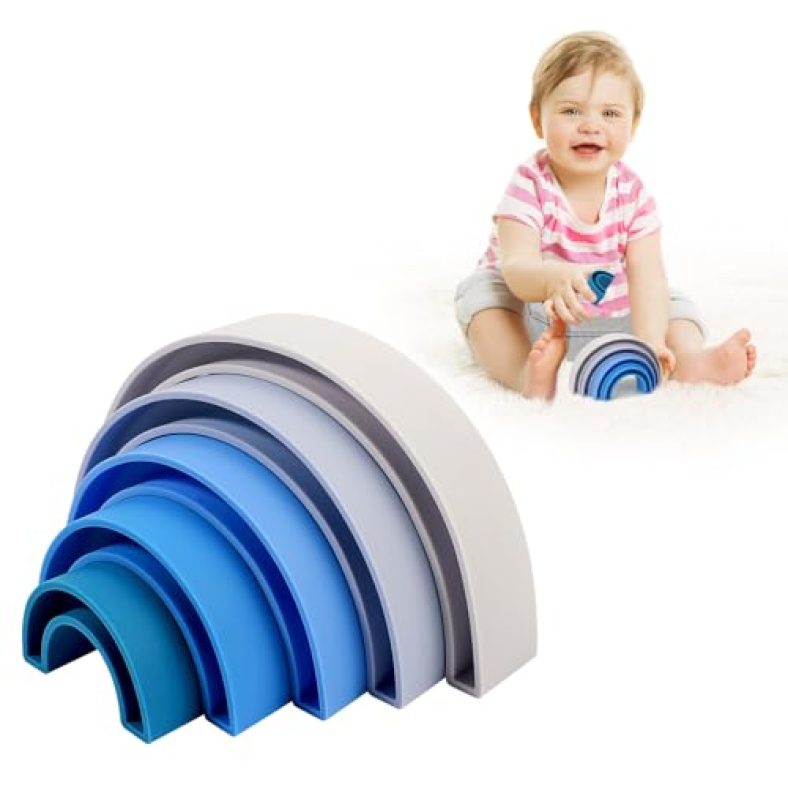 MCGMITT Montessori Sensory Toys for 1-3 Year Old, Food-Grade Silicone Rainbow Stacking Toy, Educational Baby Learning Toy for Fine Motor Skills, Non-T