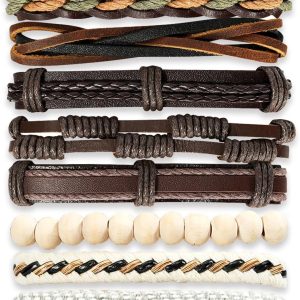 Mens Leather Bracelet,Tree Of Life Mens Tiger Eye Bracelet,Mens Beads Bracelet, Genuine Leather Bracelets Gifts for Men tree of life set