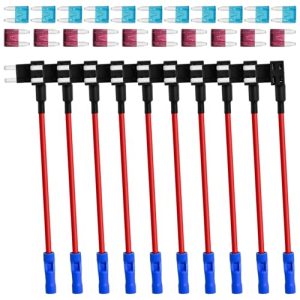 MuHize Mini ATM Fuse Tap Kit - 10 Pack Upgraded 12V Car RV Camper Add-a-Circuit Adapter, 15A and 40A Fuses for RV Camper Car Truck | Tool-Free Install