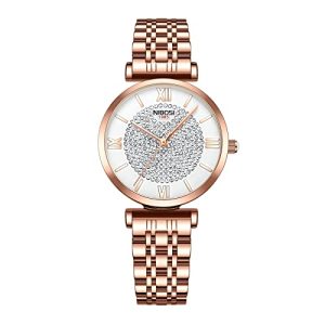 NIBOSI Women's Watch Analog Quartz Rose Gold Diamond Wrist Watch for Ladies Stylish Stainless Steel Gold Dress Watch Girl Gift