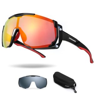 Odoland Cycling Sunglasses, Magnetic Lenses UV400 Polarized Sports Sunglasses for Baseball MTB Running Baseball Men Women Red