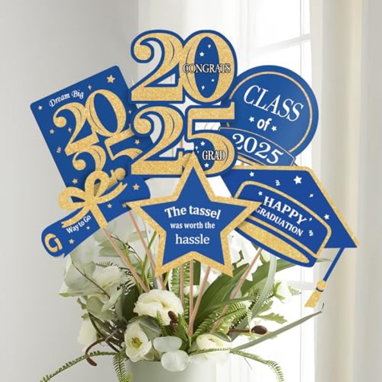ORIENTAL CHERRY Graduation Decorations 2025 Deals – 30 Pack Blue and Gold Grad Centerpiece Sticks, Class of 2025 Party Supplies Table Topper Decor for