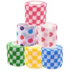 Pet Bandage 6 Rolls, Adhesive Bandage, Self Adhesive Bandage, First Aid Adhesive Gauze, for Horses, Dogs,Cats, Birds, Animals (Checkered, 2 Inch (Pack
