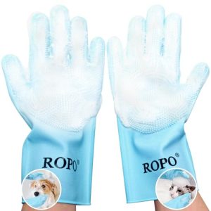 ROPO silicone gloves for pet grooming, multi-functional gloves for pet hair shedding, bathing, and massage (Blue)