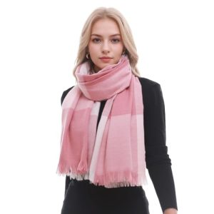 RUI VTRON Scarf for Women Plaid Scarves Winter Warm Oversized Pashmina Tartan Scarves Pink/White
