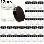 TEMU 12pièces 4oz Boîtes en plastique transparentes avec couvercles noirs – Parfaites pour les lotions, crèmes, onguents, lotions corporelles,