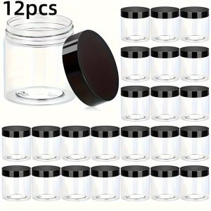 TEMU 12pièces 4oz Boîtes en plastique transparentes avec couvercles noirs - Parfaites pour les lotions, crèmes, onguents, lotions corporelles,