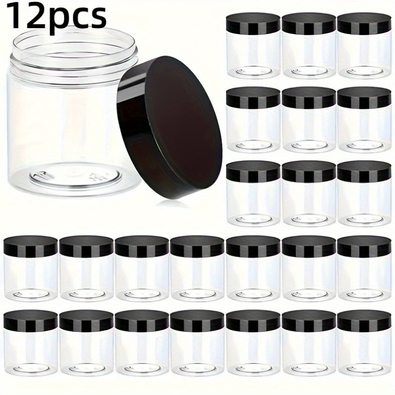 TEMU 12pièces 4oz Boîtes en plastique transparentes avec couvercles noirs – Parfaites pour les lotions, crèmes, onguents, lotions corporelles,