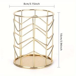 TEMU Elegant Golden Geometric Desk Organizer: Pens, Pencils, And Small Office Supplies