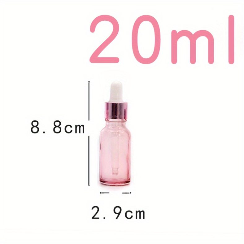 TEMU Pink Essential Oil Bottles With White Droppers, Glass Dropper Bottles In Varying Sizes Refillable Cosmetic Containers Liquids & Serums