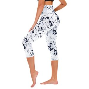 TNNZEET Capri Leggings for Women - Tummy Control Black Leggings with Pockets High Waisted Yoga Pants Workout Cycling Leggings No Pocket Small-Medium M