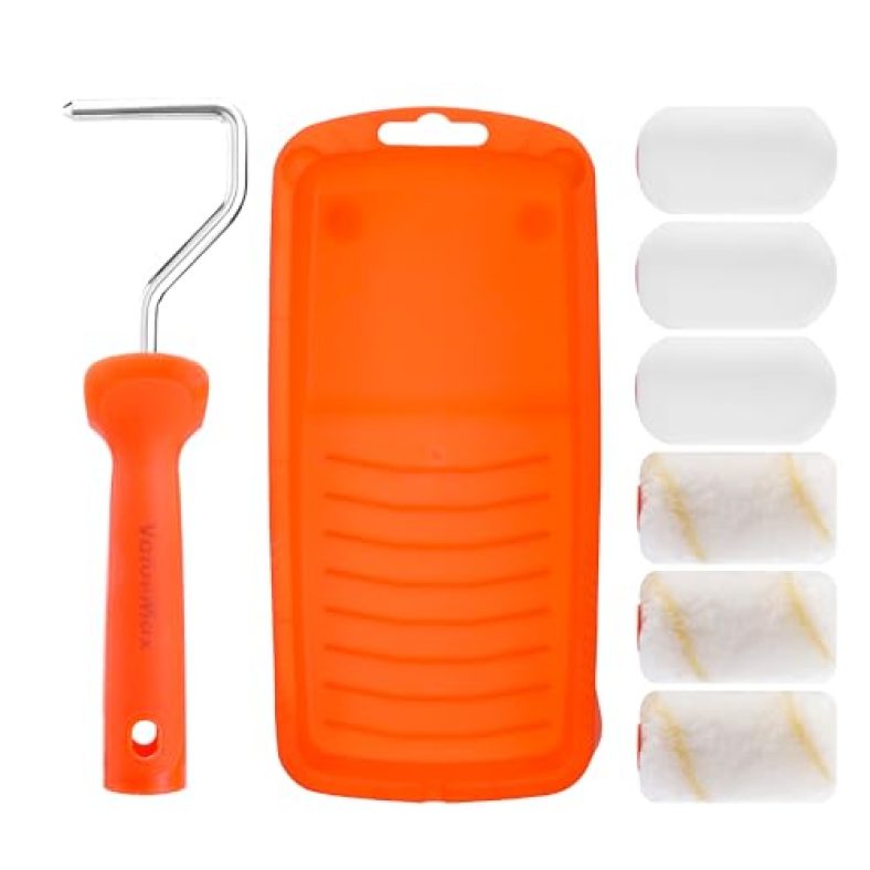 ValueMax 8PCS 2.5″ Small Paint Roller Kit, Includes Foam Paint Roller Covers, Microfiber Paint Roller Covers, Paint Tray and Roller Frame, Mini Paint