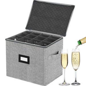 VERONLY Champagne Flute Storage Box with Dividers, Champagne Glass Storage Container, Hard Shell Stemware Storage Case Organizer for 12 Crystal Champa