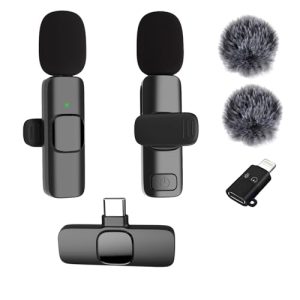 Wireless Lavalier Microphone for iPhone, iPad and Android Devices, Noise Cancelling,Bluetooth Mini Lapel Microphone for YouTube/Vlogging/Live Streamin