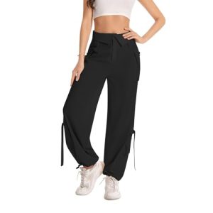 Women's Cargo Pants, 2025 Lightweight Summer Pants High Waisted Casual Pants Parachute Pants Black XX-Large