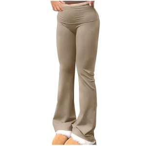 Womens Flare Leggings Tummy Control Yoga Pants Soft Stretch Joggers Workout Sweatpants Activewear High Waisted Trousers A01 Khaki Small