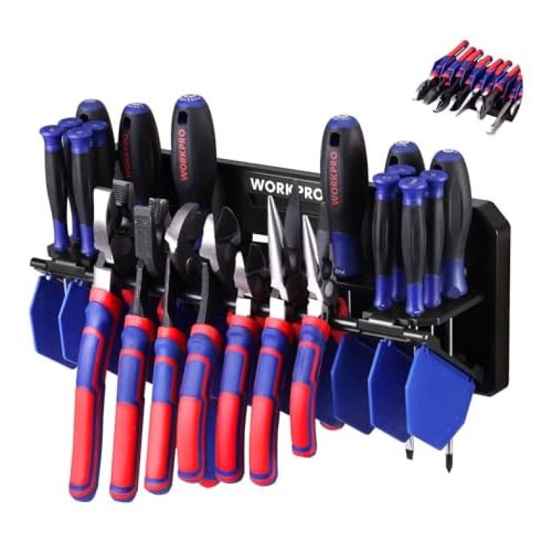 WORKPRO Plier Organizer Rack, 13.5″ Foldable Tool Organizer, Wall Mount Screwdriver Organizers and Pliers Organizers, Tool Storage Rack for Screwdrive
