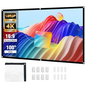 100 inch Projector Screen, 16:9 Foldable Anti-Crease Portable Projector Movies Screens for Home Theater, Outdoor Indoor Support Double Sided Projectio