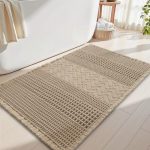 AMOAMI Waffle Bath-Mat, Super Absorbent Bath Mats for Bathroom, Boho Bathroom Rugs Non Slip Washable, Ultra Soft Bath Mat with Tassels Bath Rugs for F