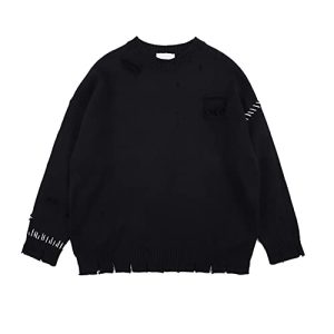 Arnodefrance Men Long Sleeve Patterned Knit Sweaters Casual Oversized Sweater Pullover Small Black-2