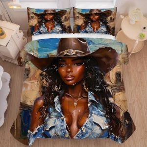 Black Girls Comforter Set Full: Western Bedding Set for Cowboys Women Girls African American Bed Bedroom Dorm Fashion Quilt 1 Comforter + 2 Pillow Cas