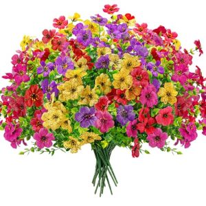 Der Rose 12 Bundles Artificial Flowers for Outdoors Fake Flowers Plants Spring Summer Decoration UV Resistant for Outside Home Porch Patio Garden Deco