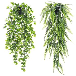 Der Rose 2 Pack Fake Hanging Plants Artificial Decor Faux Plants Indoor in Black Pots for Home Bedroom Living Room Decor