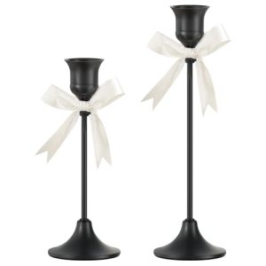FSyueyun Black Candle Holder Set of 2, Elegant Metal Candlestick Holders for Vintage Taper Candle Holders, Perfect for Table Centerpieces, Fireplace M