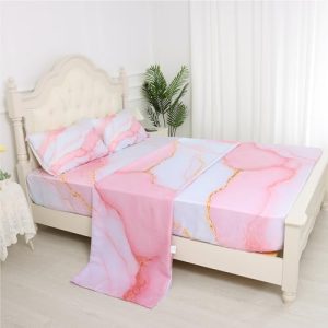 FUEYUN Pink Marble Sheet Set Aesthetic Bedding Full Size for Teens Girls Kids Adults Bedroom Bed, Marbling Luxury Sheets Bedspread Set,1 Flat Sheet 1